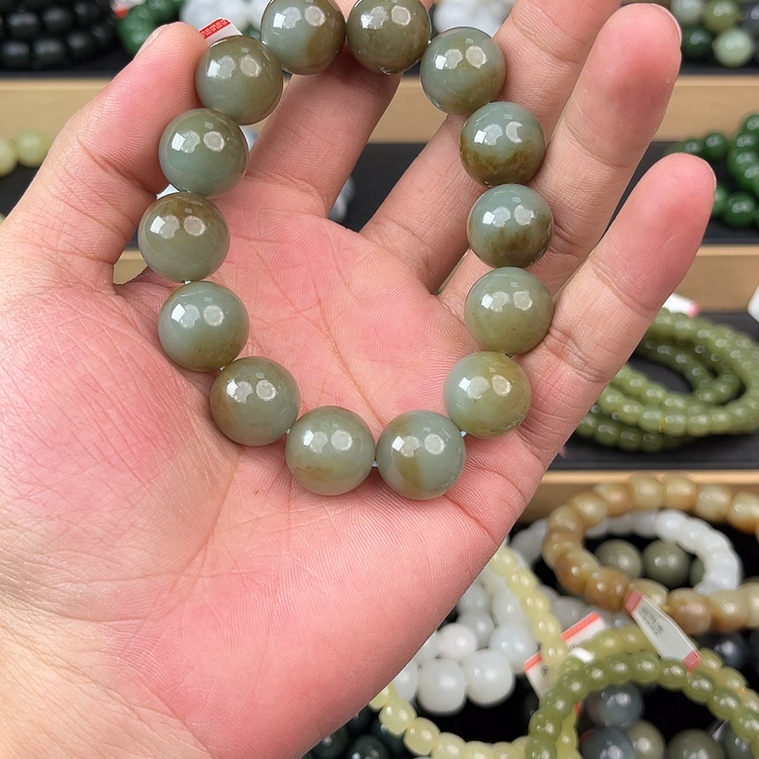 和田玉手串未镶嵌纯天然新疆和田玉且末蓝带糖16mm