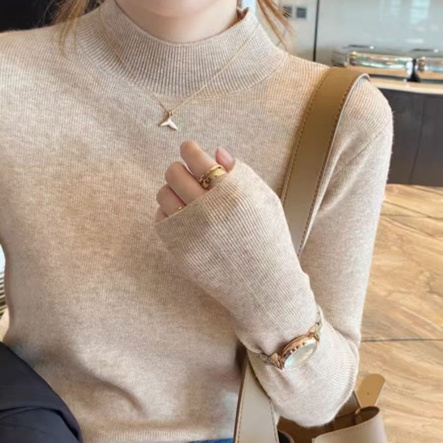 [亚米欣欣]毛衣针织上衣内搭半高领秋冬女款内搭显瘦打底衫长袖