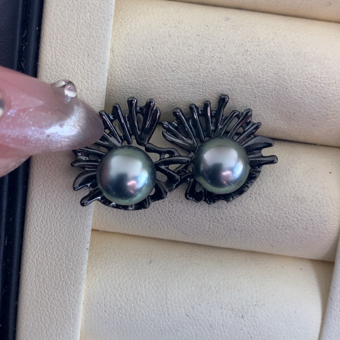 海水珍珠耳饰银S925镶嵌