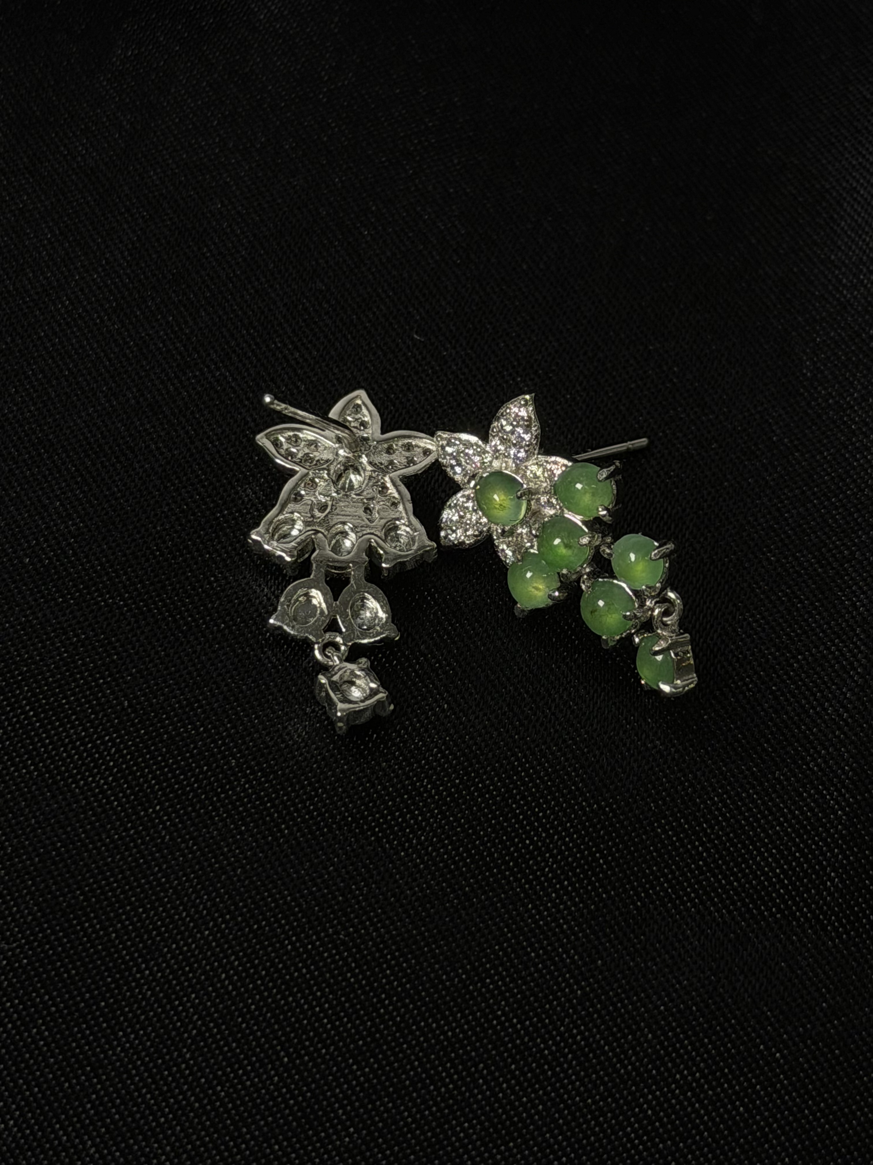 通体925银镶缅甸A货翡翠耳钉女款豪华精美