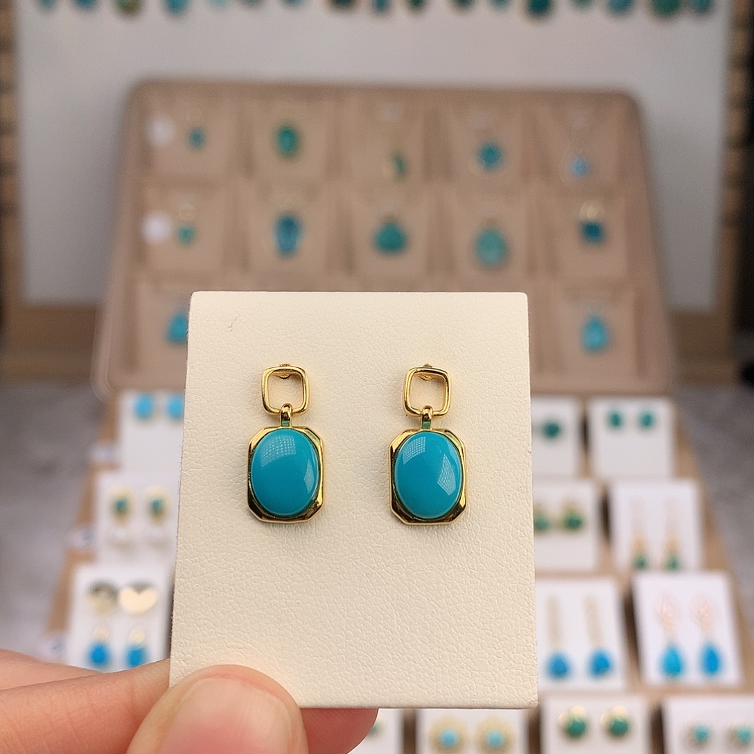 绿松石银S925镶嵌耳饰