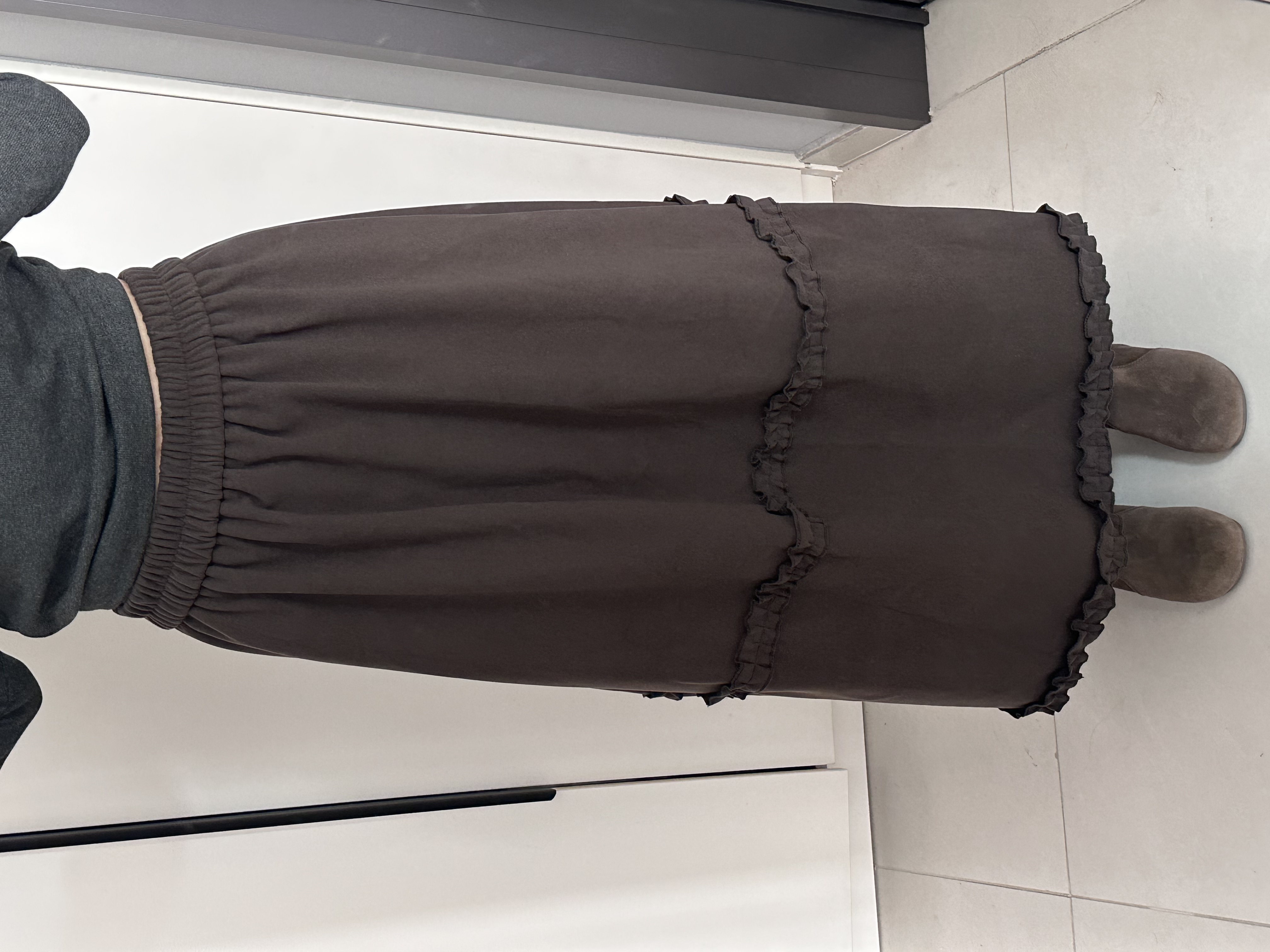 日韩咖色花边花苞裙半身裙长裙