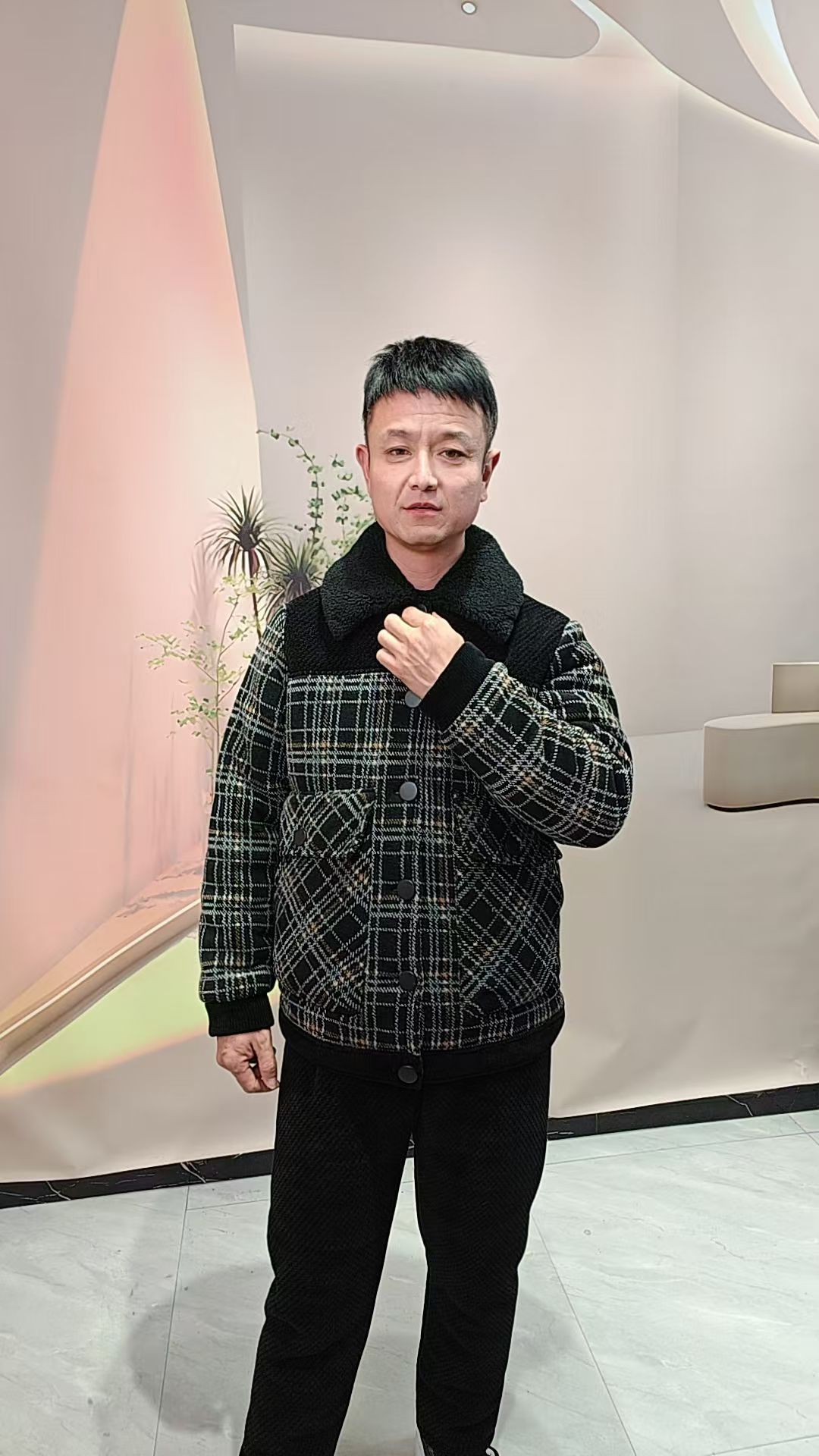 男士网红冬季加绒加厚修身 剪花水貂绒夹克款棉服 套装