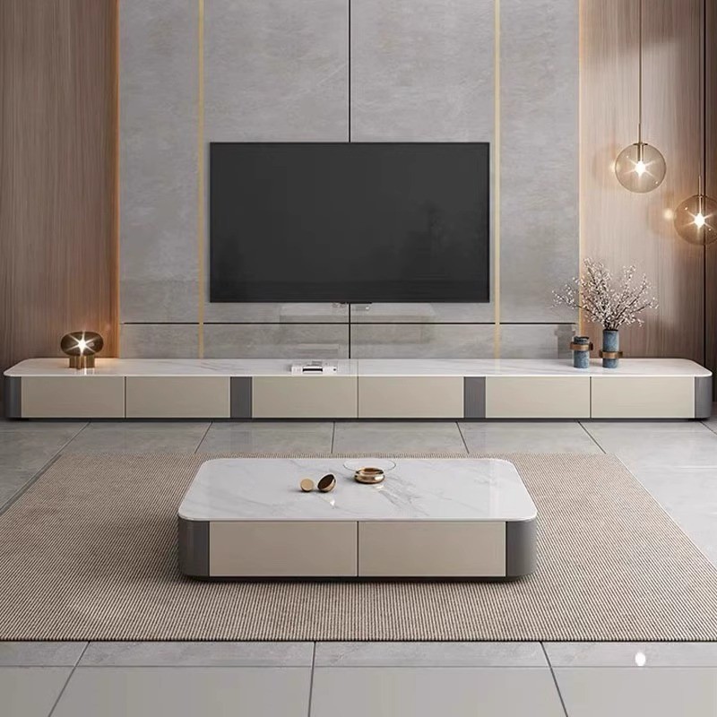 全实木轻奢电视柜茶几组合现代简约客厅家用极简意式岩板电视机柜