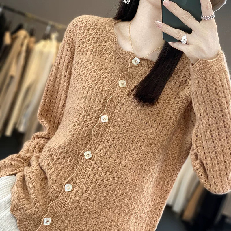 9012显瘦气质百搭镂空针织开衫韩版