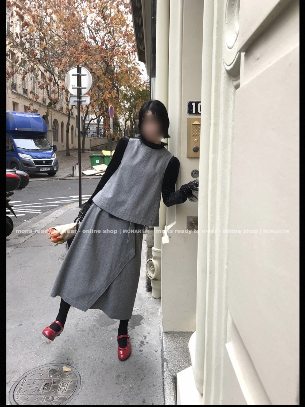 MONA 52羊毛 高级感日常单面呢背心 高腰半裙套装女小个子 新款