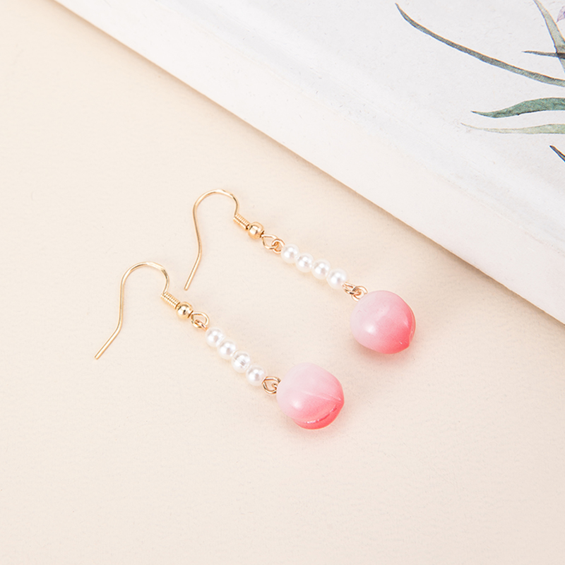 可爱粉色水蜜桃耳钩耳环无耳洞耳夹汉服配饰耳饰