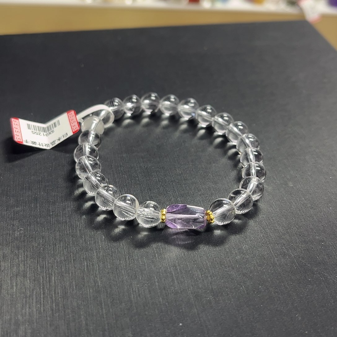 水晶手链未镶嵌白水晶加紫水晶设计款手串