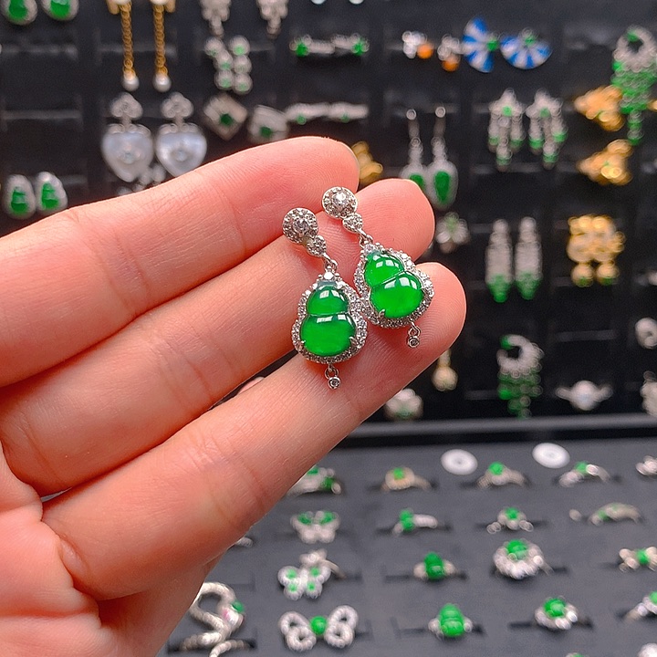 翡翠戒指银S925镶嵌耳钉