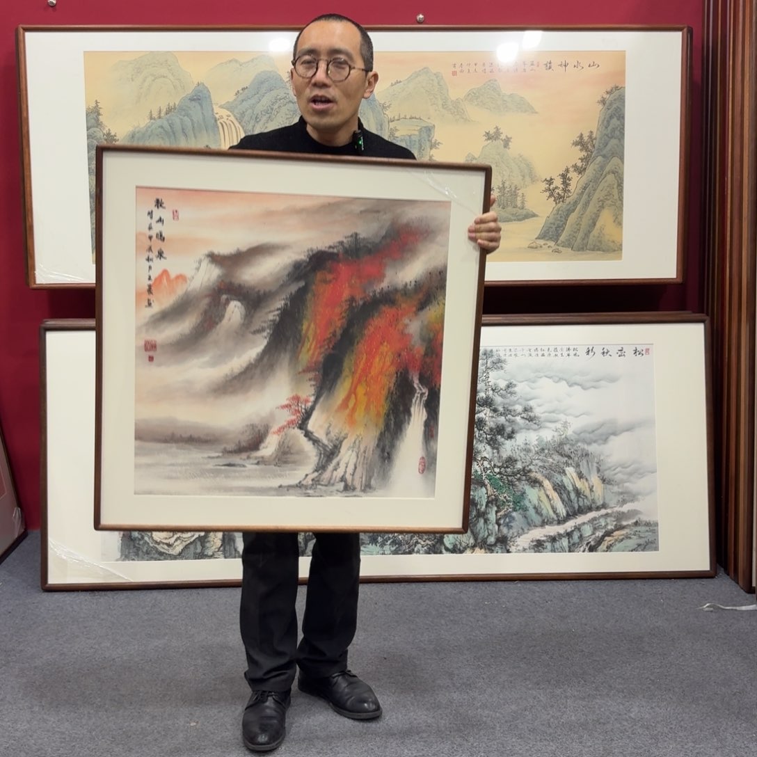 国画带框绘画80/80尺寸