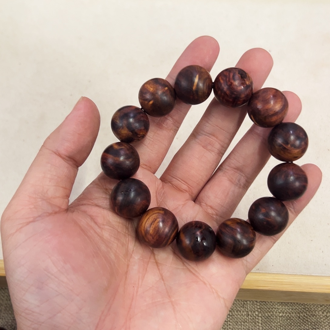 黄花梨/降香黄檀手串/手链18mm圆珠留疤丁+个别水波