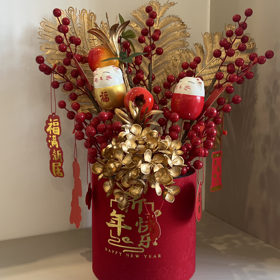 客厅乔迁新居装饰结婚礼物招财猫插花