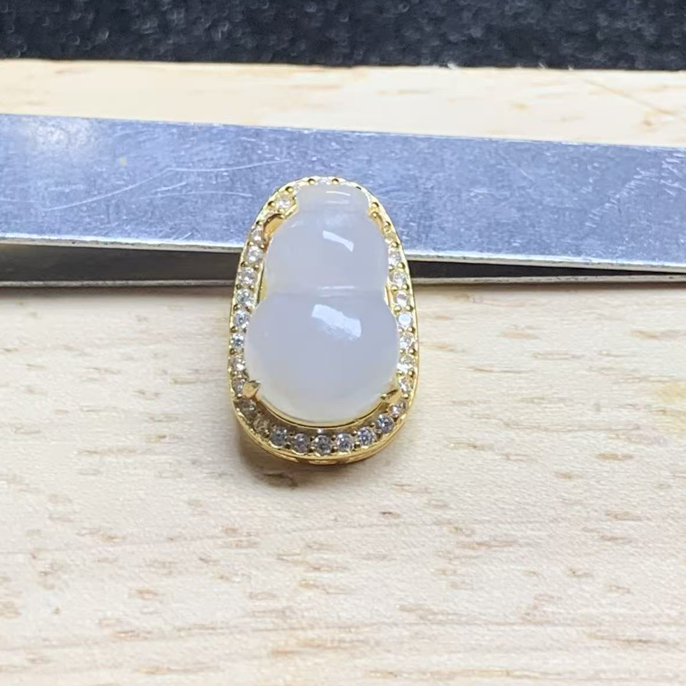 天然缅甸翡翠A货925银镶嵌葫芦吊坠玉坠项链挂件尺寸14.7×9.7×8