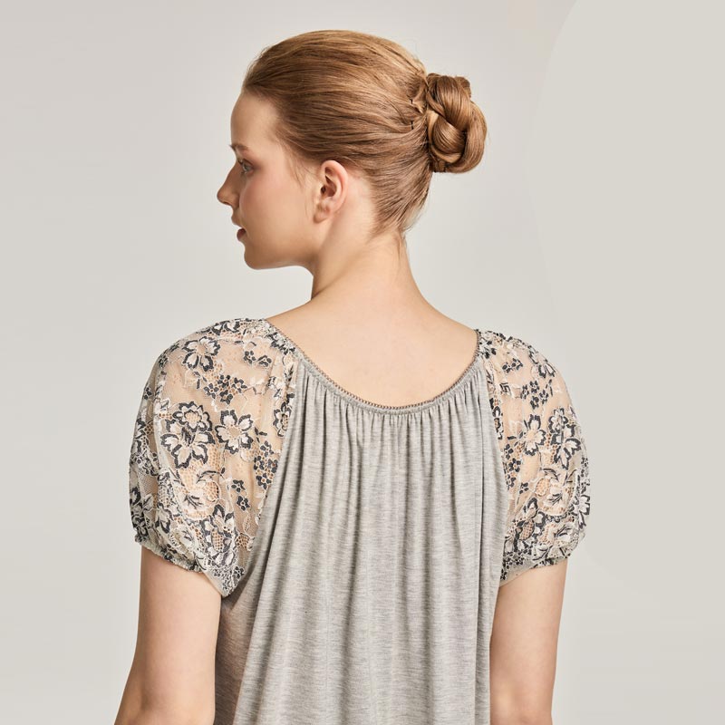 CA BRIDA【灰玫瑰】夏季蕾丝显瘦瑜伽优雅时尚镂空圆领睡衣套装