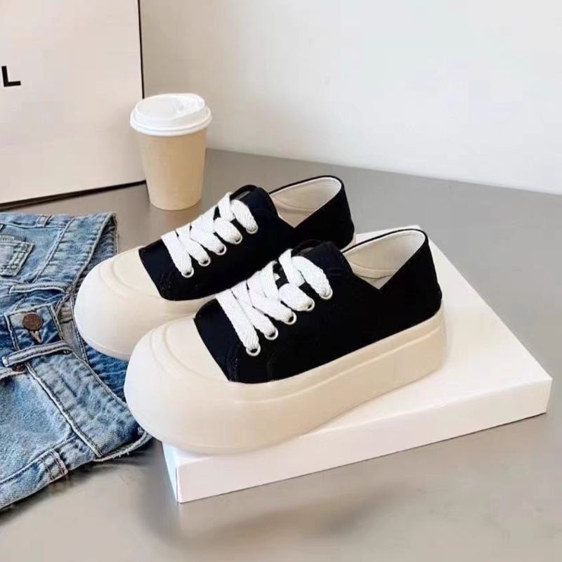 丑萌大头面包鞋女chic鞋子百搭秋季新款两穿帆布鞋厚底小白鞋lo
