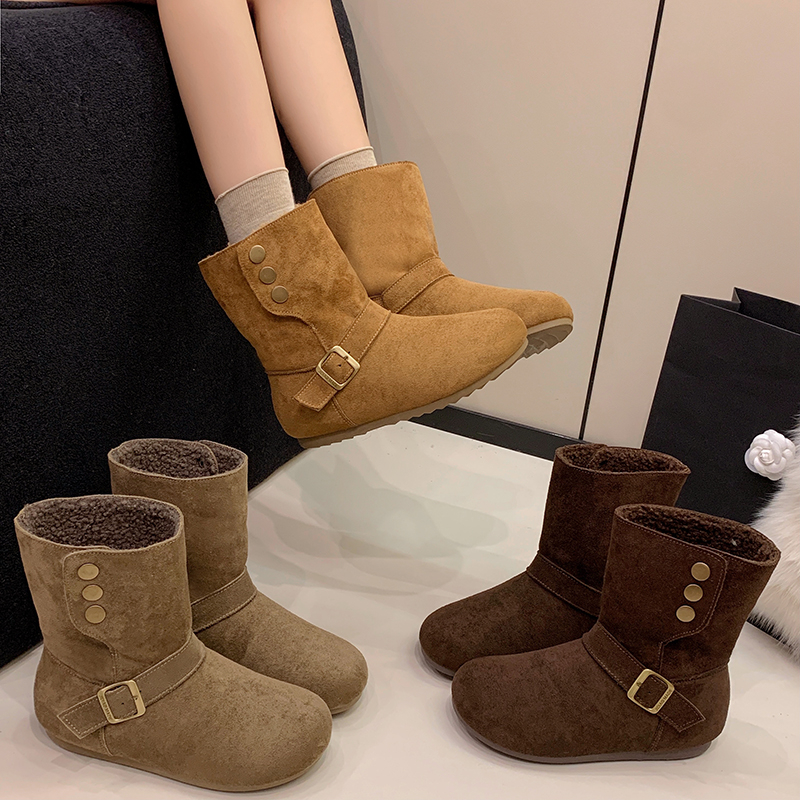 【两穿】复古丑萌勃肯雪地靴女2025冬季加绒加厚内增高中筒百搭棉靴