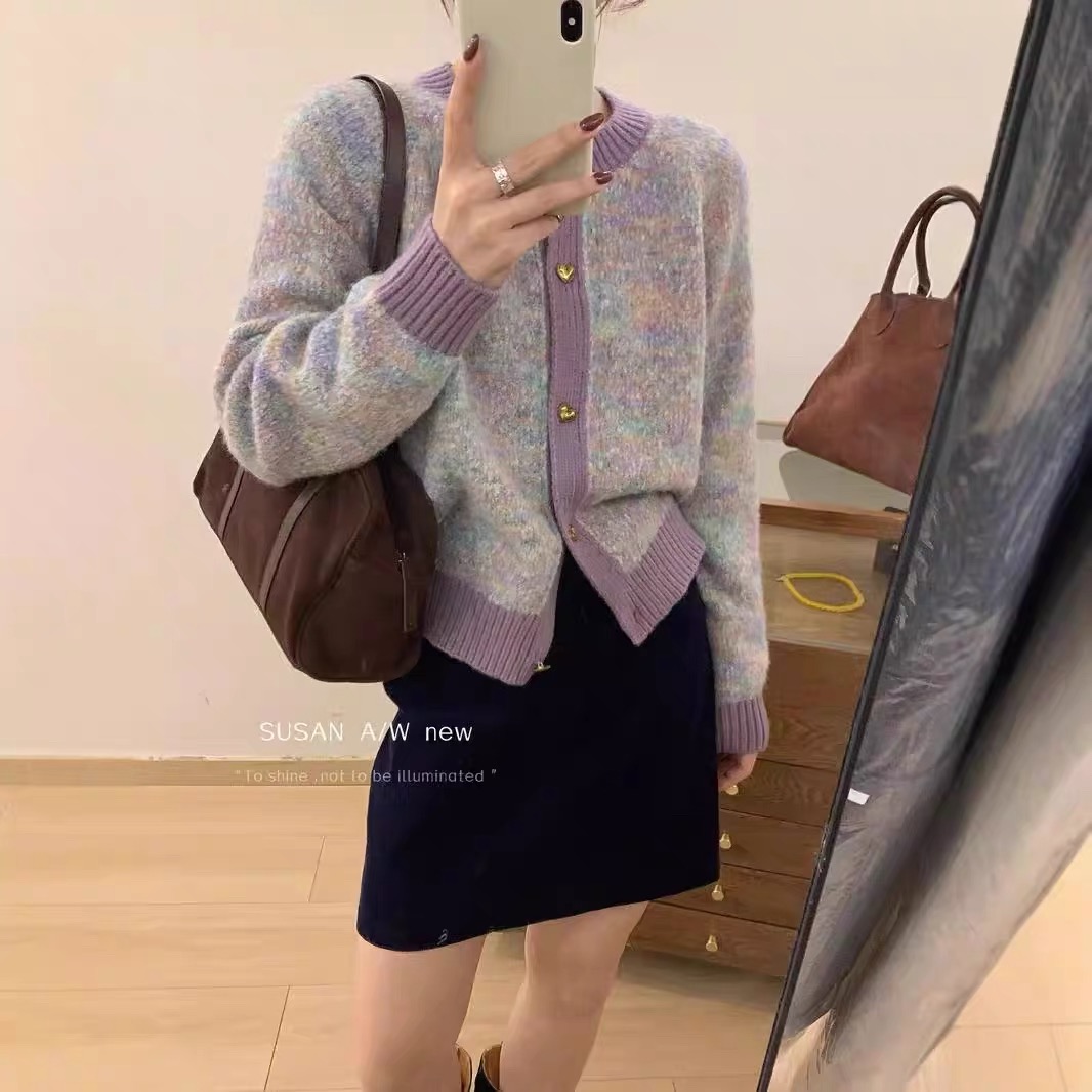 【花纱紫】针织毛衣外套女2025新款外穿叠穿开衫毛衣开衫