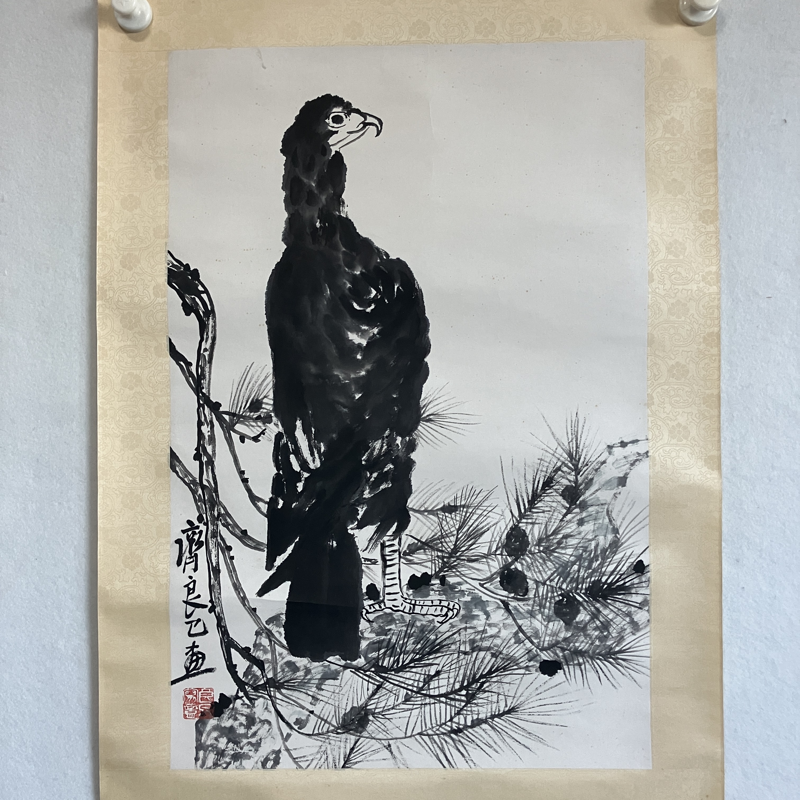 7125齐老花鸟纸本设色立轴 66x44cm 