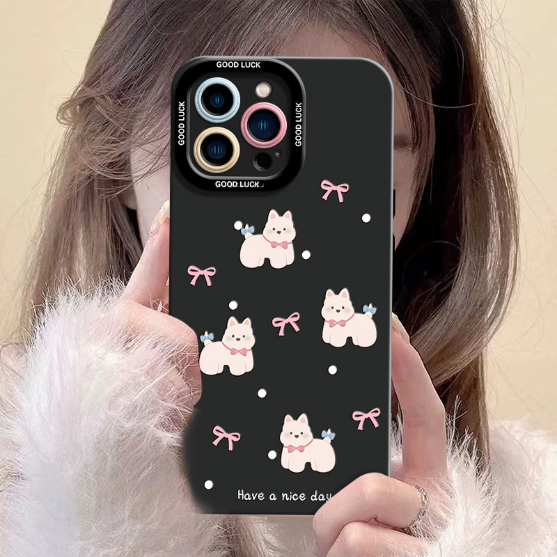 【苹果/华为/荣耀/OPPO/vivo小米】波点领结小狗天使眼防摔手机壳