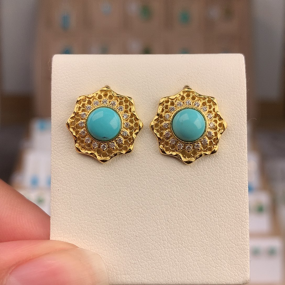 绿松石银S925镶嵌耳饰