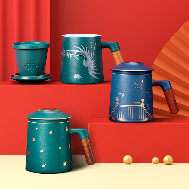 [上新了·故宫]&[平仄]联合出品 [碧海青心系列陶瓷泡茶杯]家用