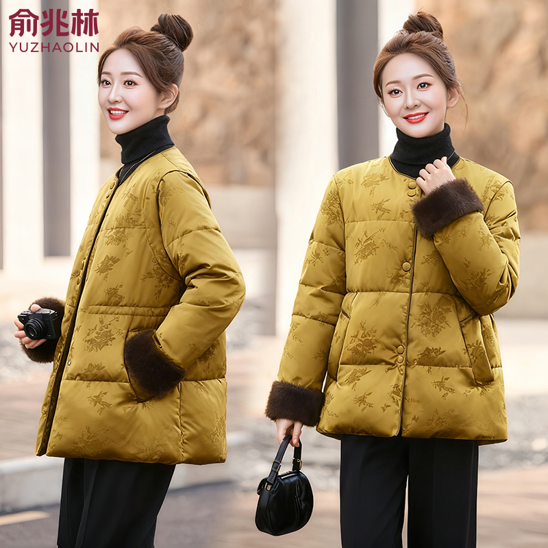 俞兆林新中式国风羽绒棉服女中长款冬季收腰显瘦洋气保暖棉袄外套