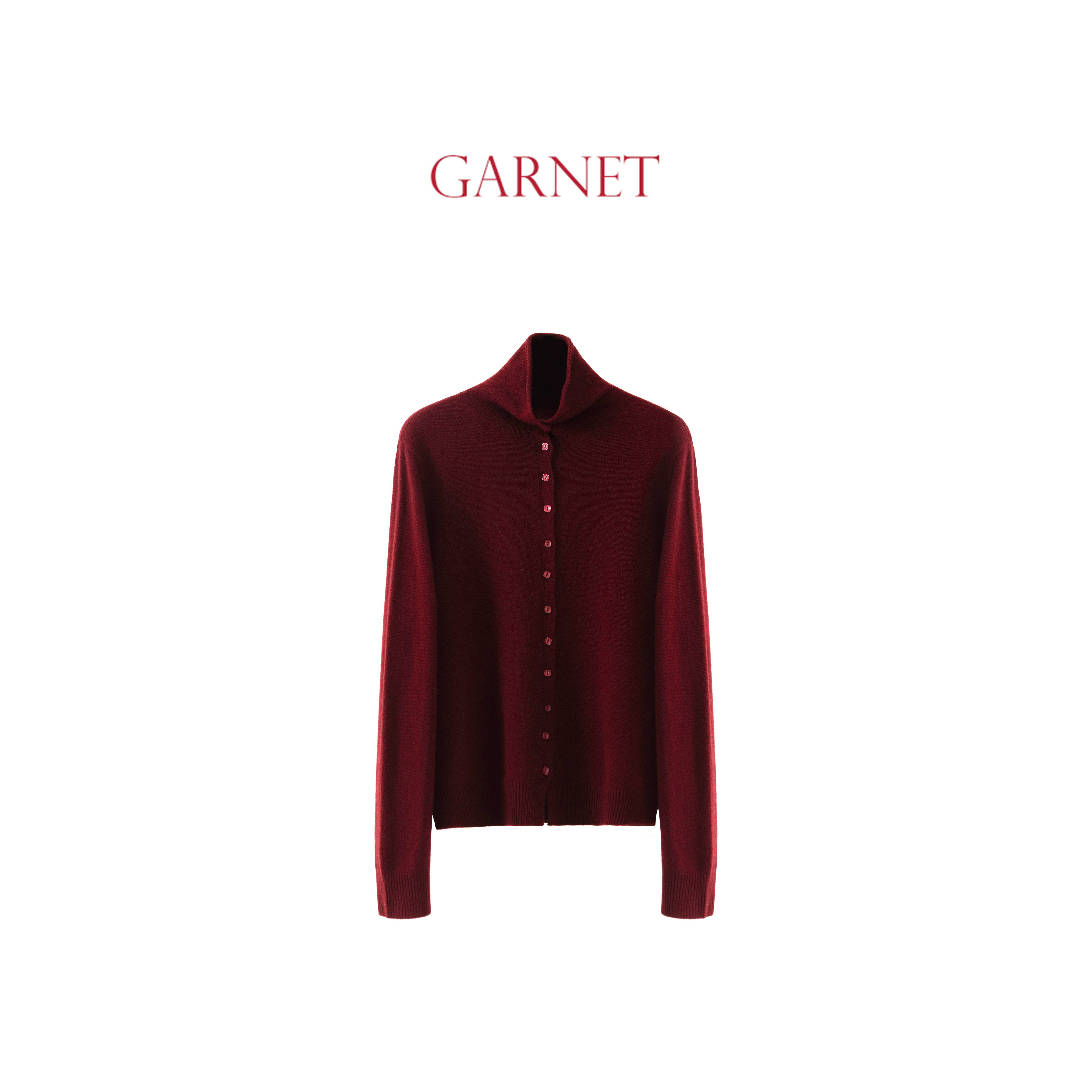 GARNET100%美丽诺羊毛堆堆领针织开衫上衣无缝一体织