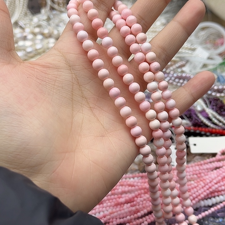 玛瑙/玉髓未镶嵌珠宝半成品一条6mm左右粉贝贝