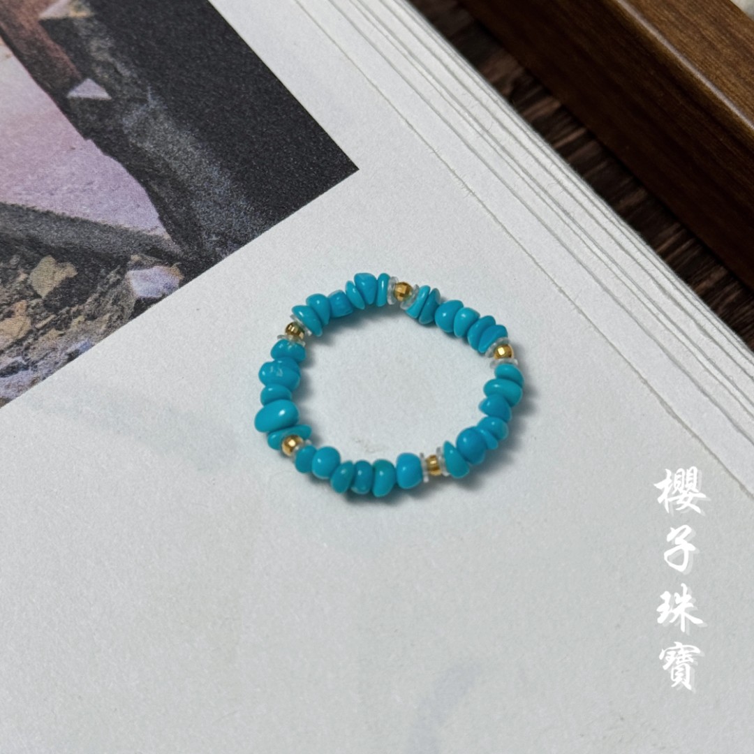 樱子 | 随意 18K金高瓷兰绿松随形设计时尚戒指*多样性发一