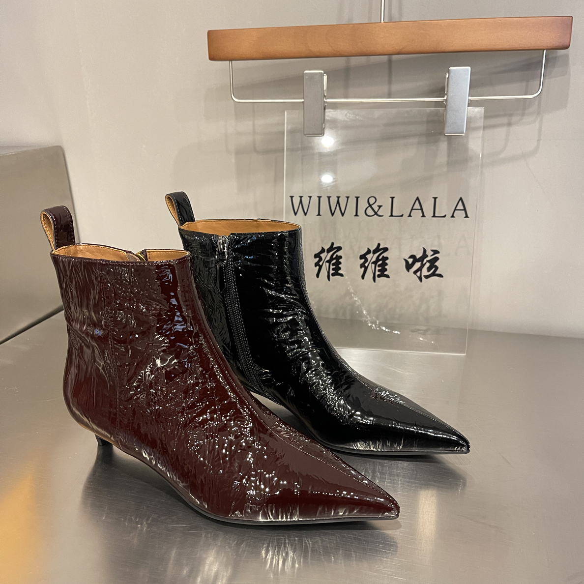 福利不t退不换【维维啦牛漆皮尖头小跟短靴Y 2555-501不包邮运费10