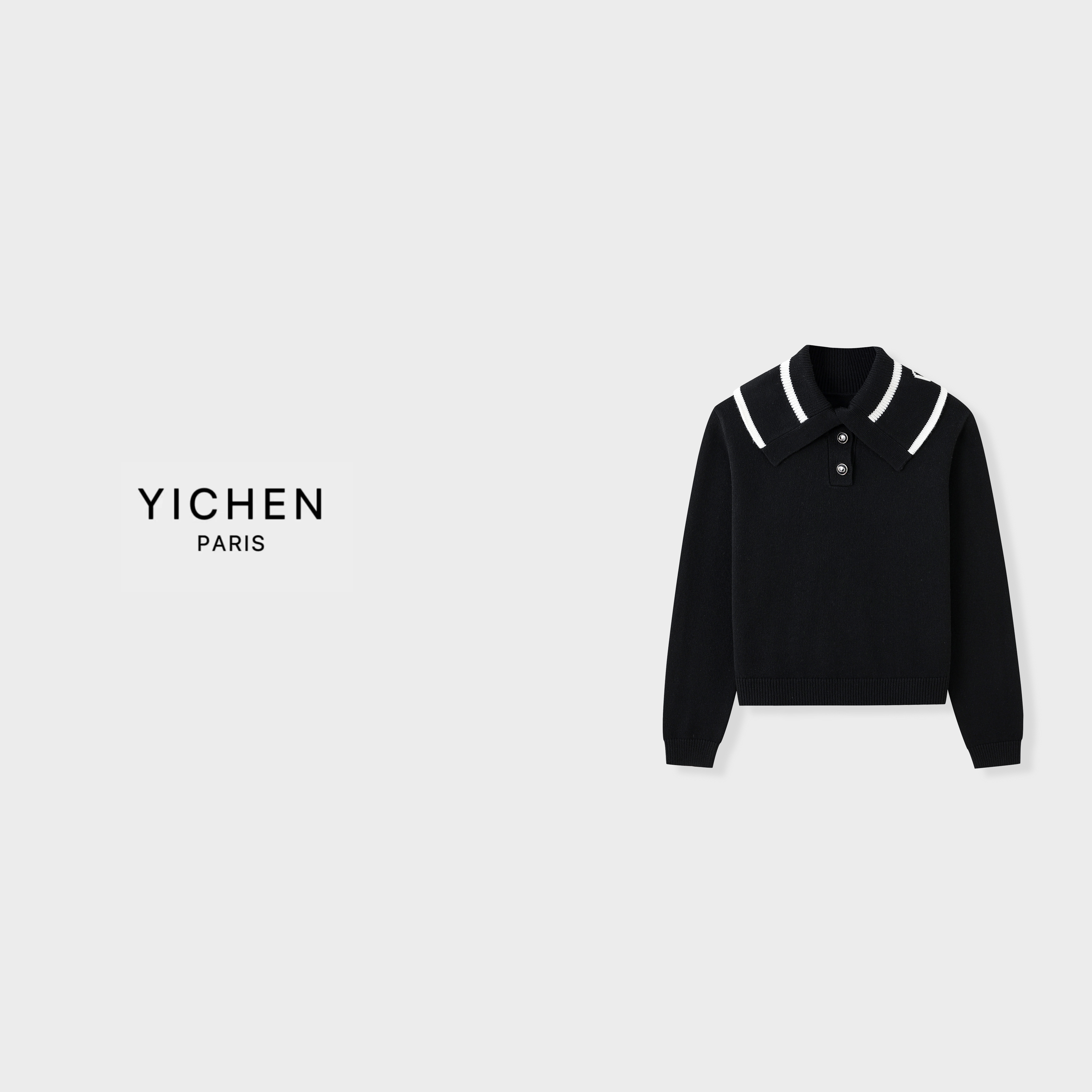 YC 黑白拼色翻领字母徽标针织毛衣-6004