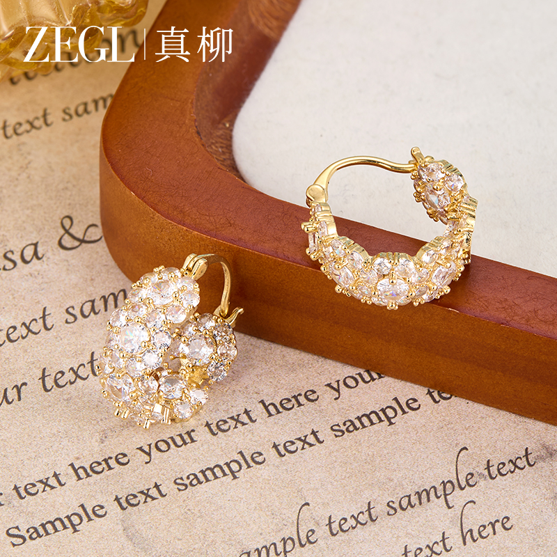 ZEGL 真柳时尚气质耳环闪锆漂亮轻奢耳圈耳饰