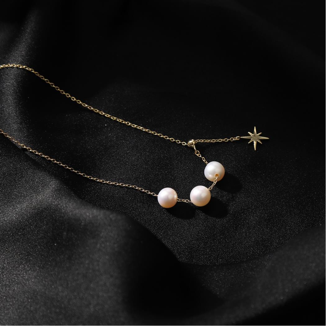 【雪菲专属】S925银/淡水珍珠/六芒星三珠项链/7-8MM/MH2215