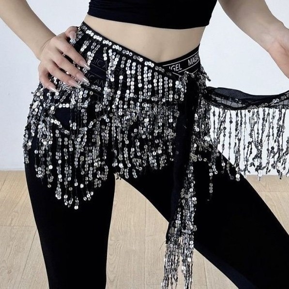 新款肚皮舞亮片流苏腰链三角巾爵士舞臀巾街舞广场舞屁帘青春跳舞