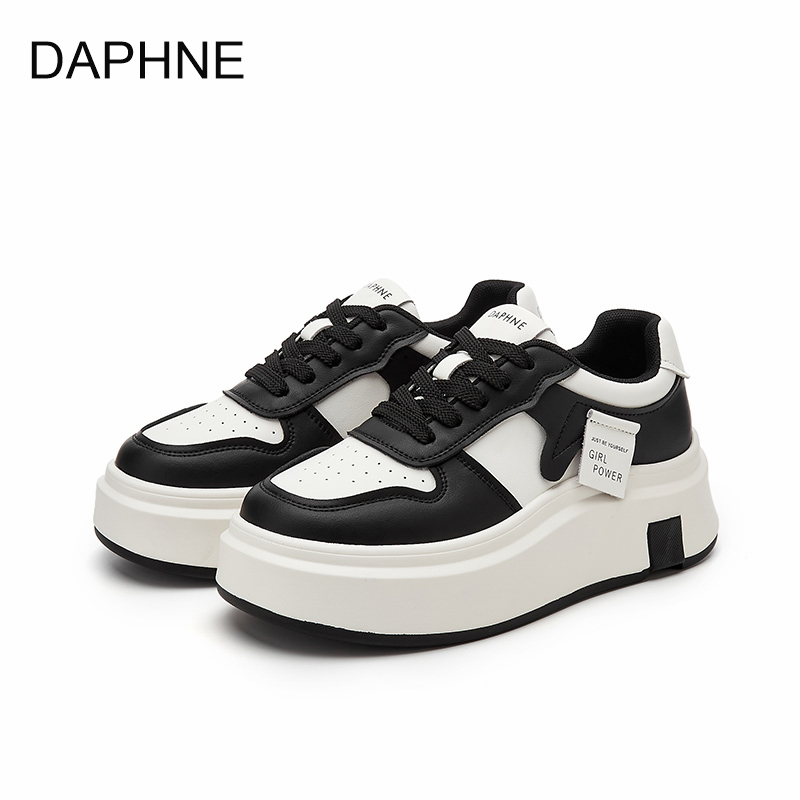 达芙妮2025春季百搭网红厚底增高小白鞋系带时尚熊猫拼色休闲鞋