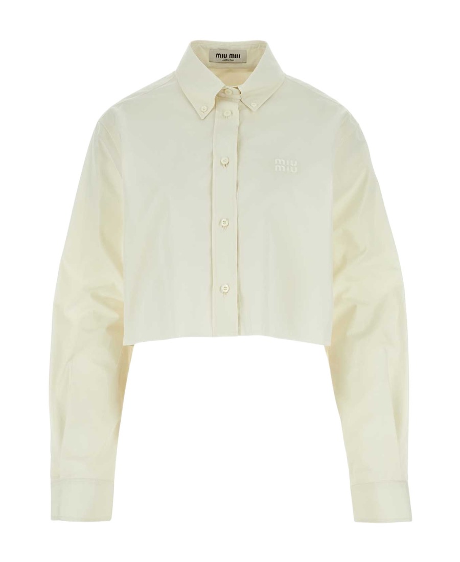 未使用 MIU MIU/缪缪 刺绣logo短款长袖翻领衬衫