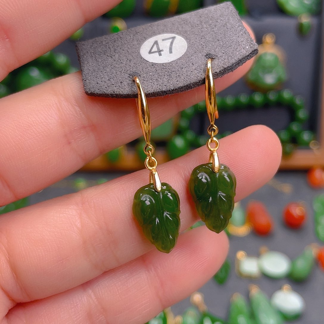 和田玉耳饰银S925镶嵌47