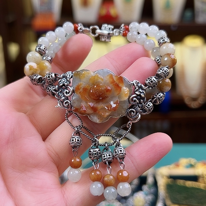 翡翠手链银S925镶嵌手链