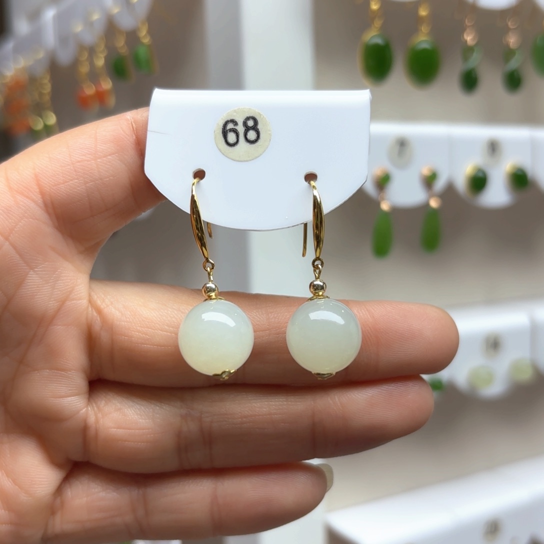 和田玉耳饰银S925镶嵌