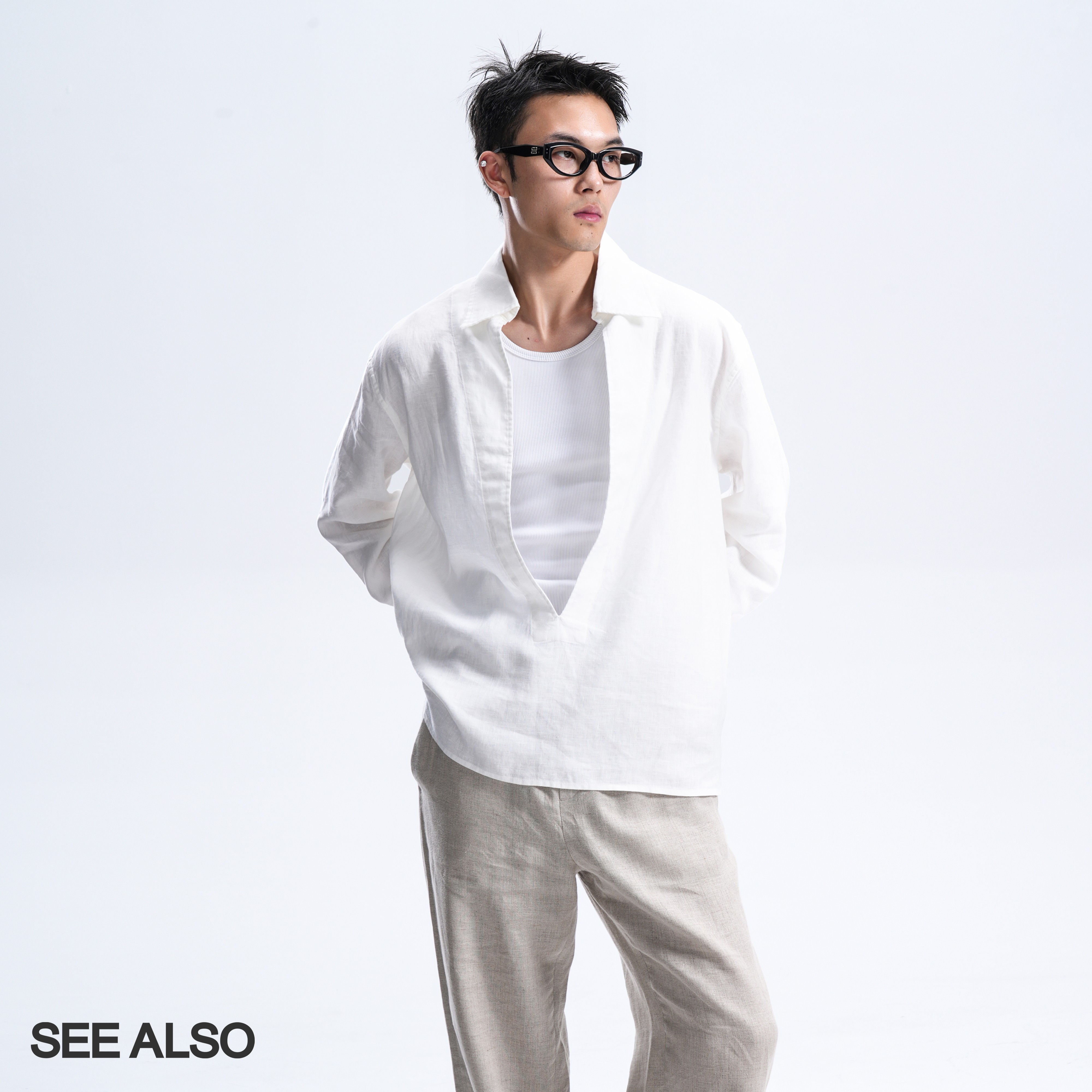 SEE ALSO『100%亚麻』半门襟褶皱肌理廓形亚麻衬衫外套SA080