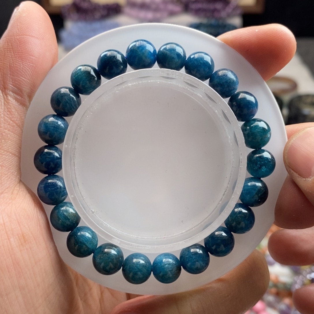 水晶手链未镶嵌天然蓝磷灰8.6mm 00000078