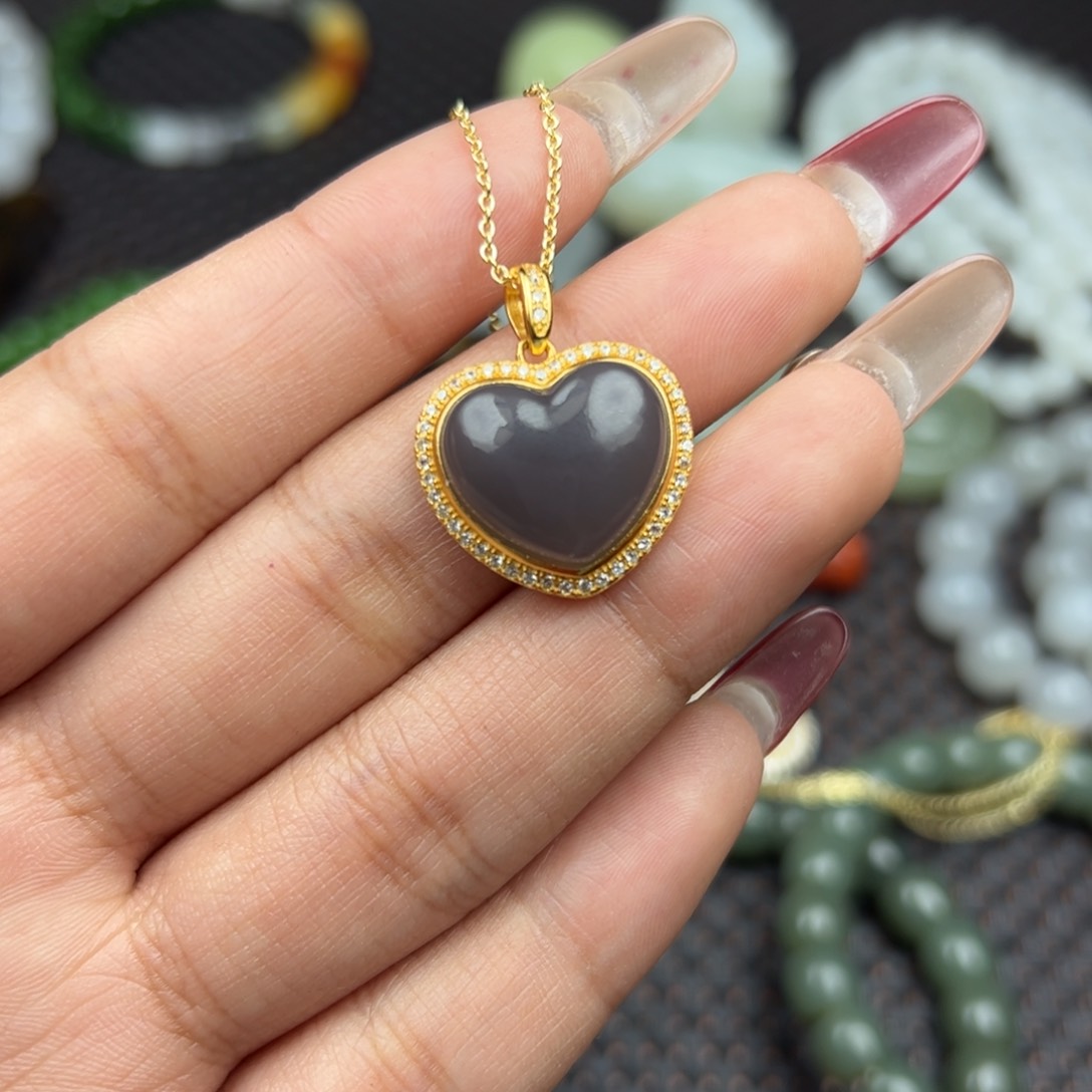 和田玉吊坠银S925镶嵌