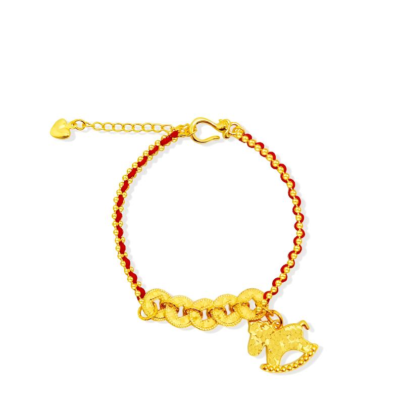 JIN BAI ZHENG 铜合金手链 碎碎冰五帝钱木马手链女时尚百搭手饰