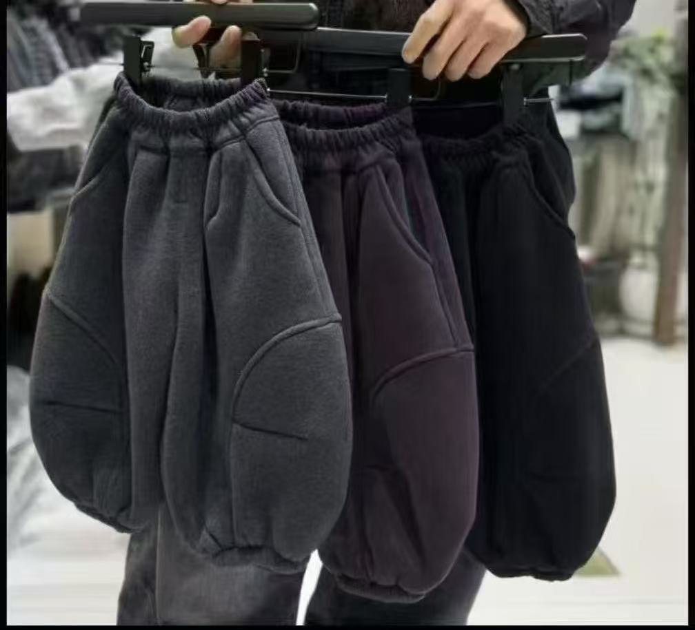 爆火！韩版香蕉裤加菟绒加厚弧形走线韩版裤子休闲裤儿童潮