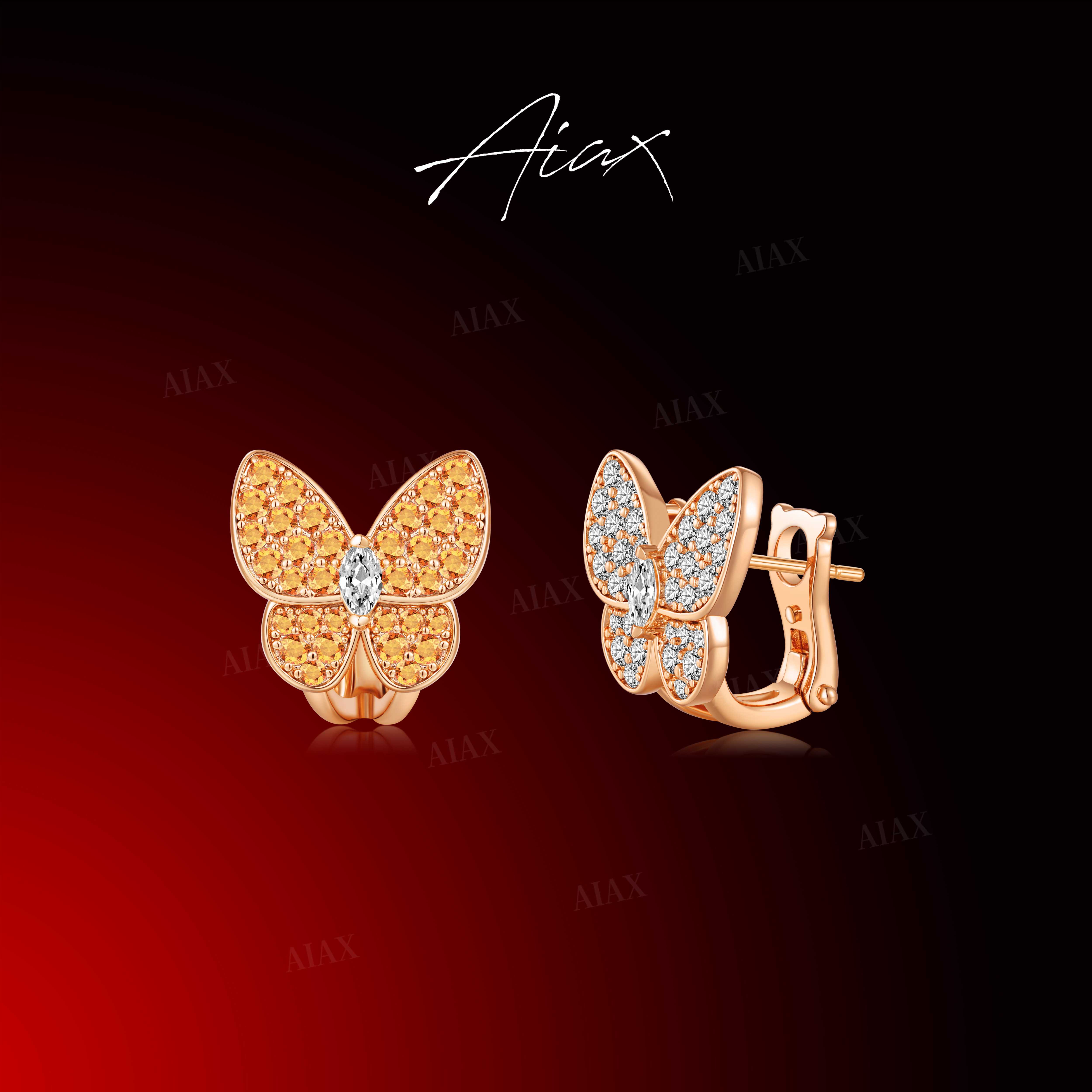 AIAX  镀k金【情人节】时尚小众百搭双生蝴蝶耳环TSL1750