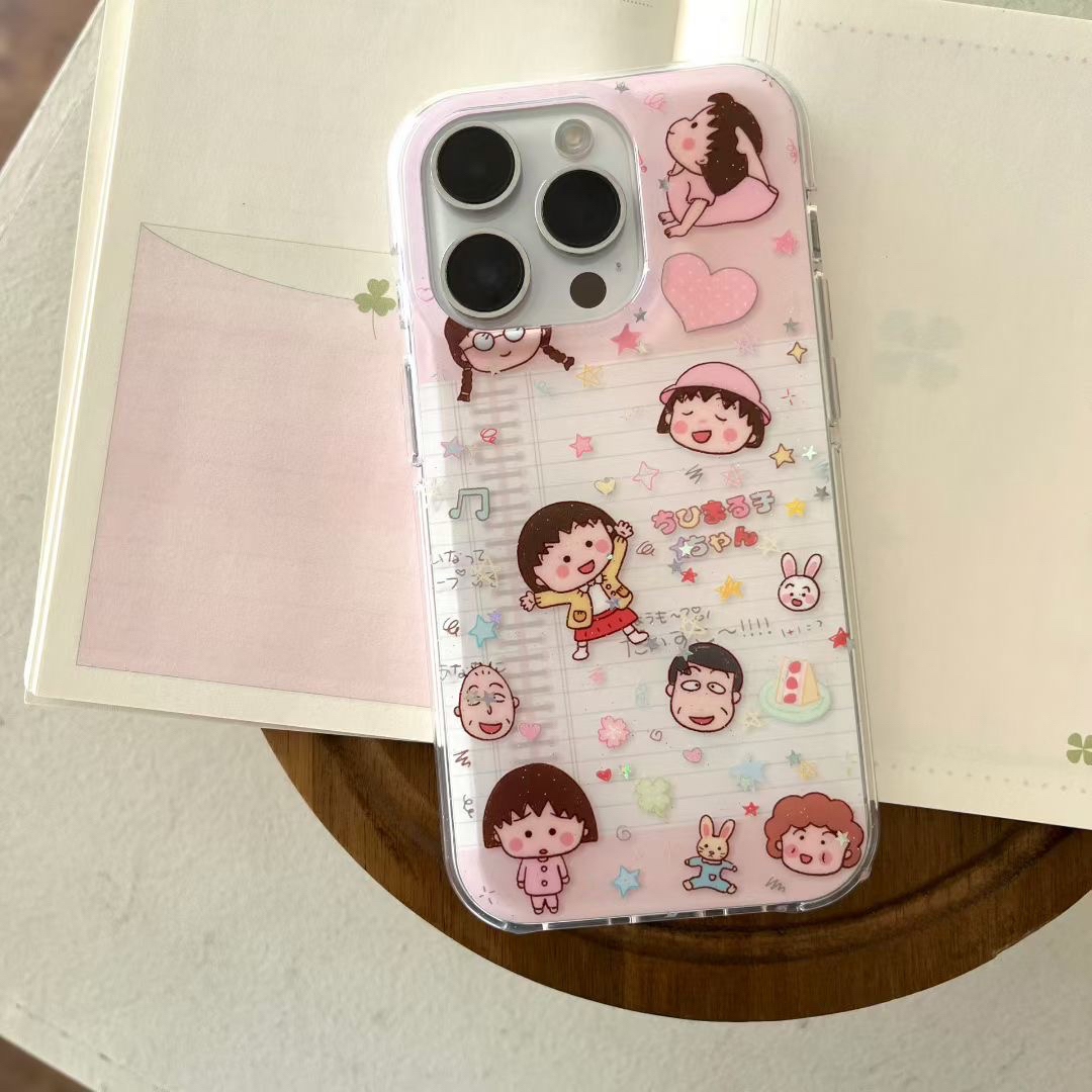 粉色笔记本涂鸦小丸子imd双层手机壳适用苹果iPhone16/15/14可爱