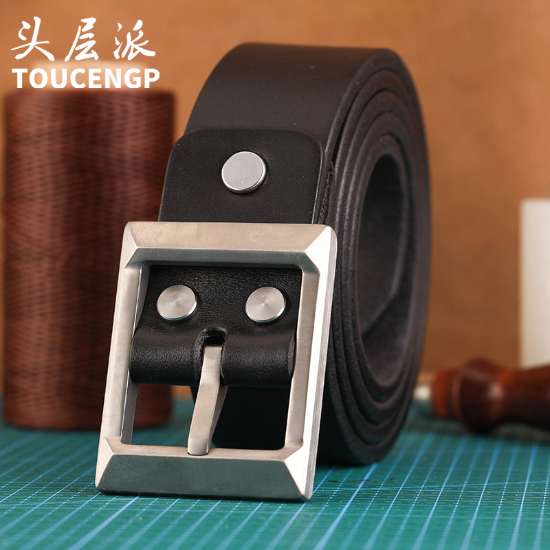 纯钛皮带5.0MM加厚男真皮针扣头层纯牛皮高端正品牛仔腰带
