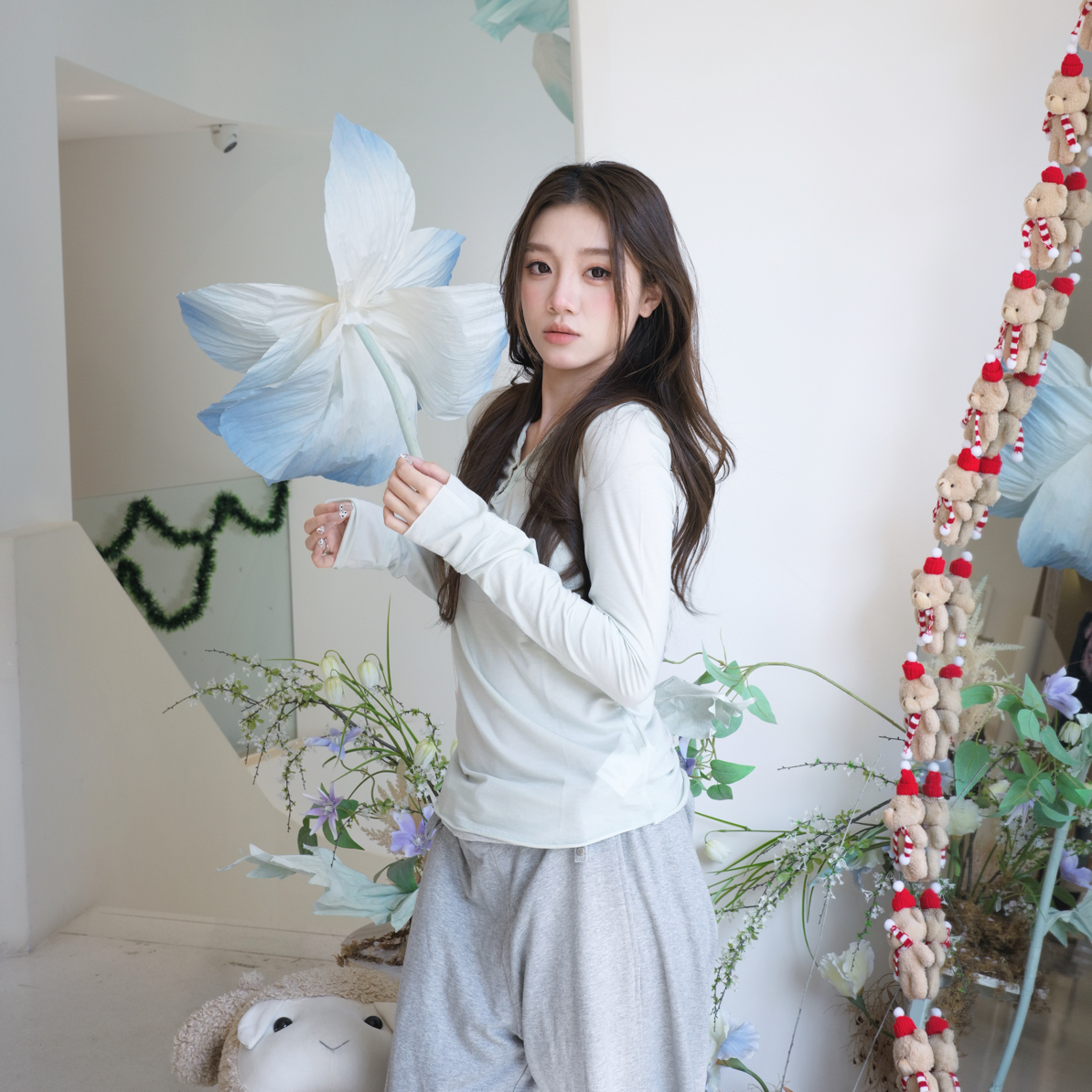 OPENYY 26PS钩针长袖亨利衫