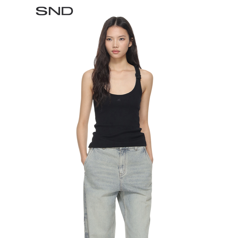 【 SNDCOURREGES设计师品牌】SND PS25 扣带罗纹背心 白色运动打底