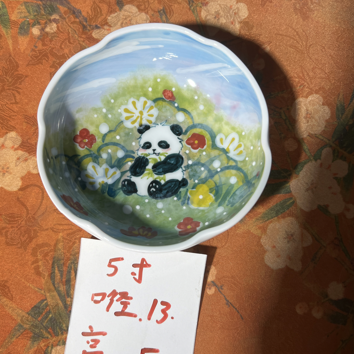 景德镇纯手工手绘釉下5寸花口碗